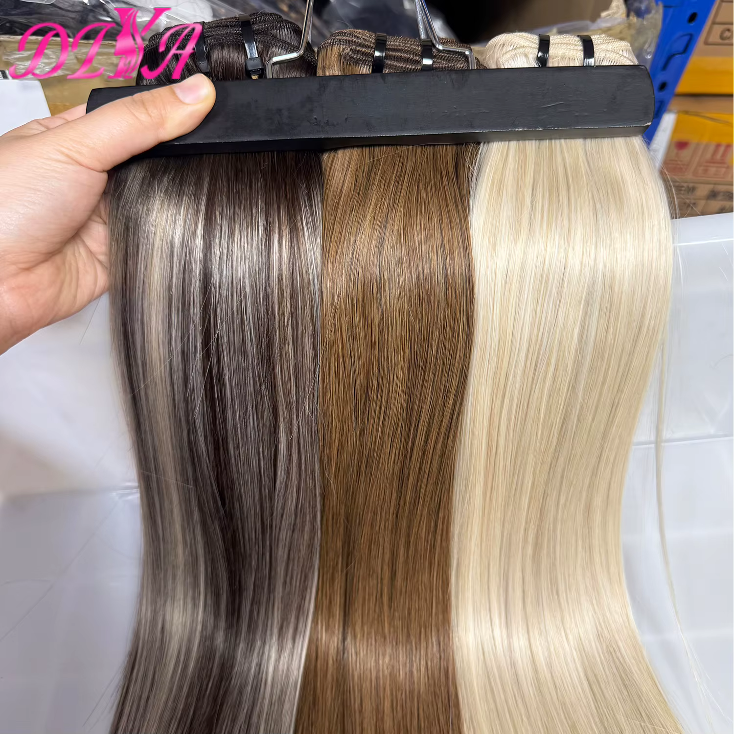 Extensions de cheveux vietnamiens lisses, tissage de cheveux humains, blonds avec mèches décolorées,