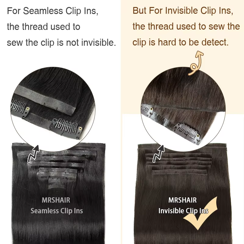 Clip en PU épais Invisible dans les Extensions de cheveux humains, bande de trame en PU sans couture