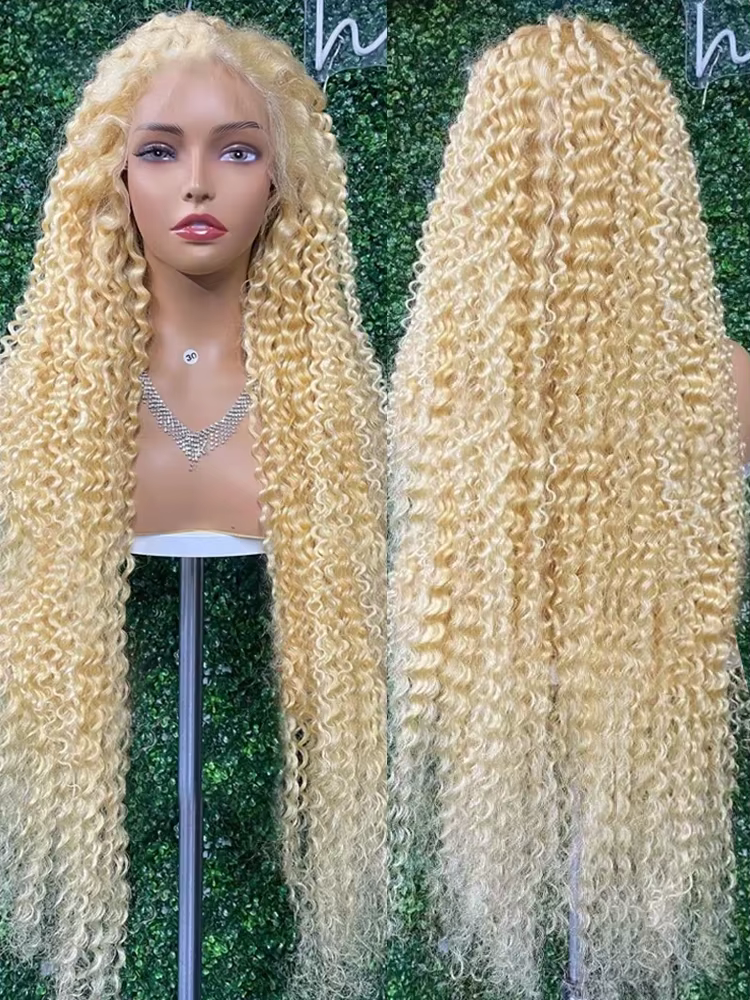 Perruques en cheveux humains blonds Jerry Curly 613 de 46 pouces, perruque sans colle en dentelle HD