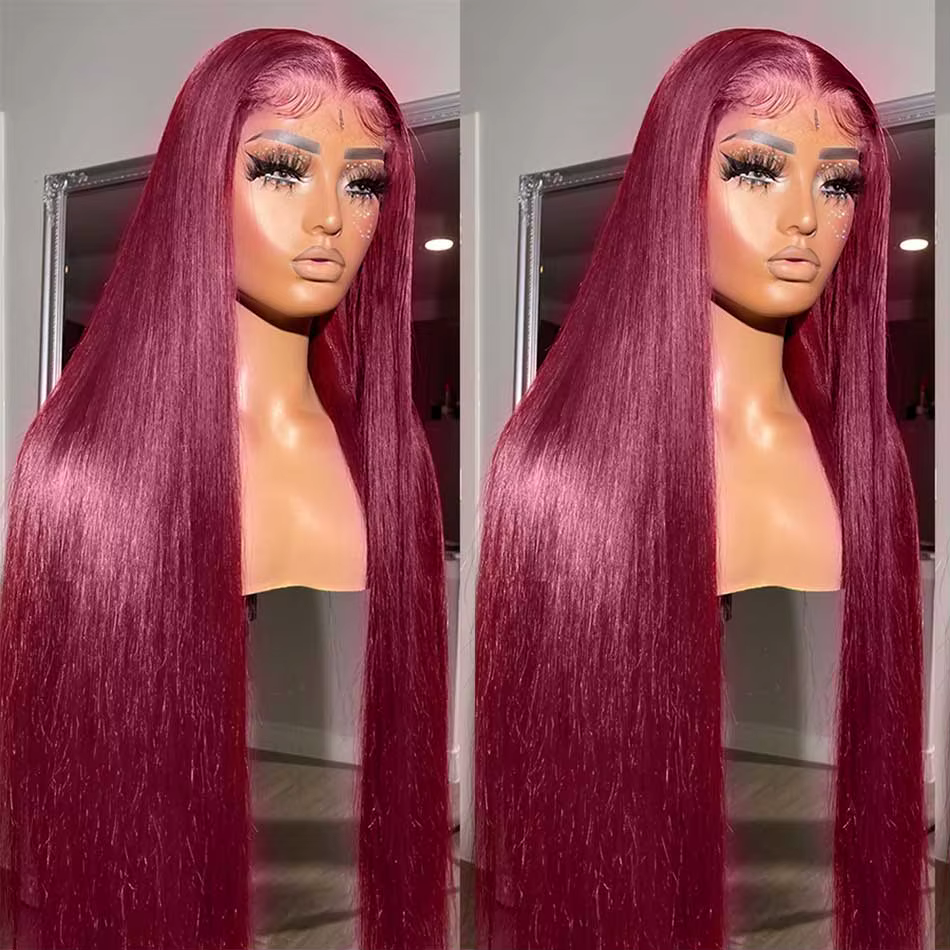 13x6 HD Transparent couleur dentelle avant perruques de cheveux humains 99J couleur bordeaux perruqu
