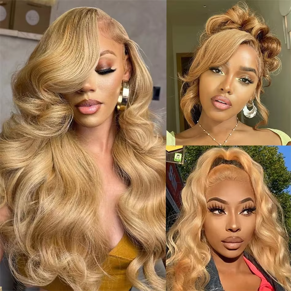Perruque Lace Front Wig Body Wave brésilienne naturelle, cheveux humains, couleur blond miel, 13x4,