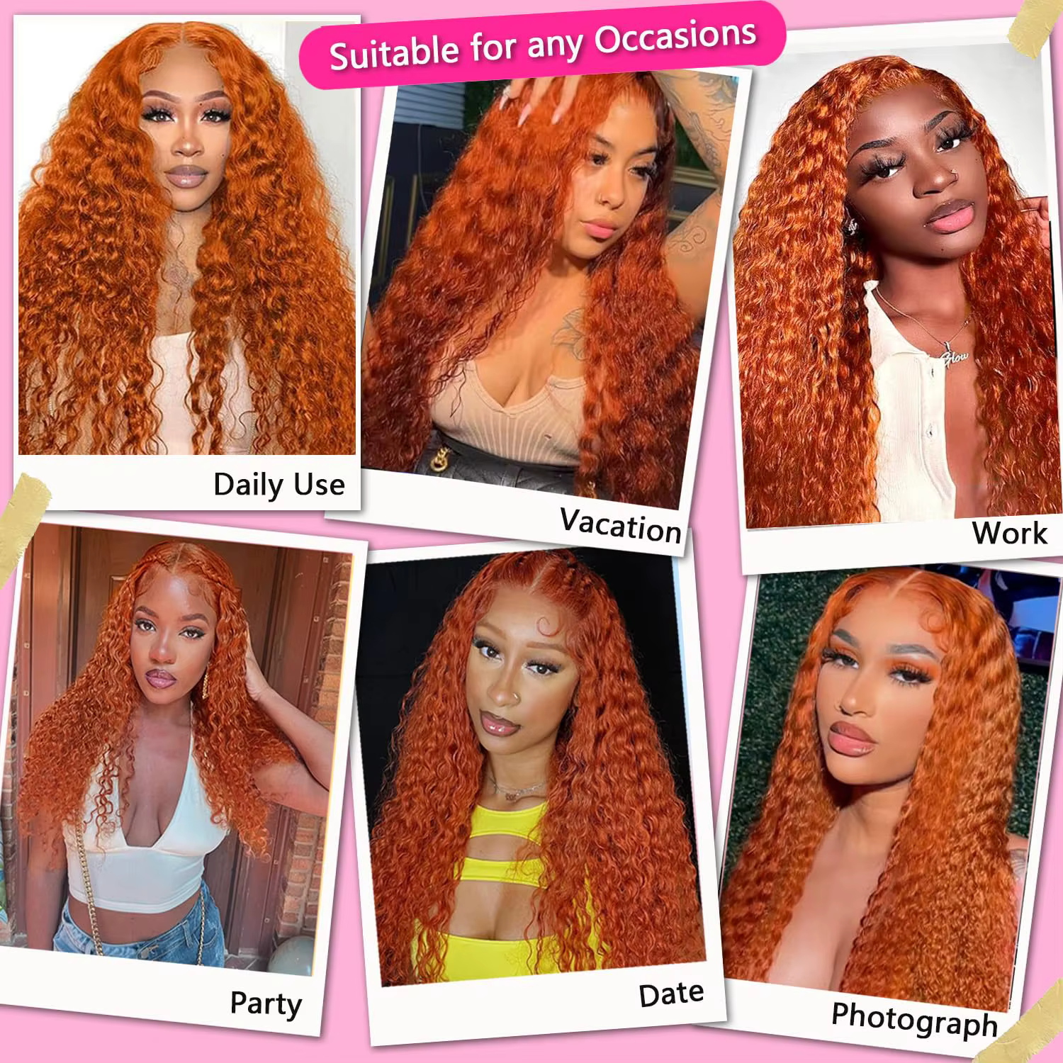 Perruques Lace Front 13x6 en cheveux humains pour femmes, bouclées orange gingembre, Deep Wave, Perr