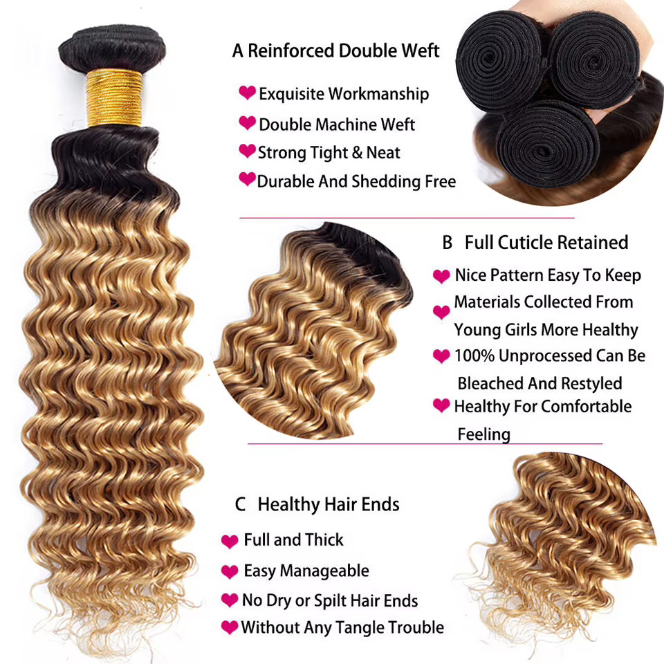 Miss Rola – tissage en lot malaisien naturel Remy, Deep Wave, avec Lace Closure 4x4, couleur blond 9