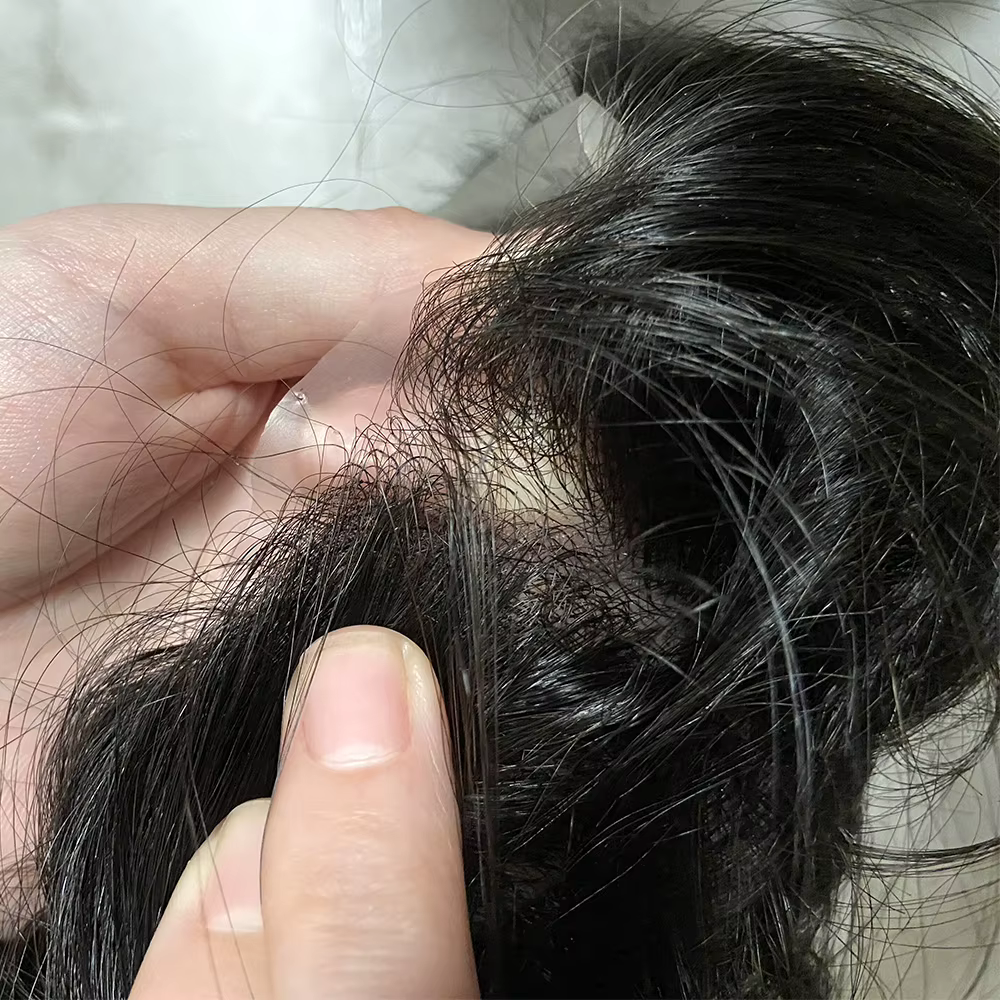 80% densité cheveux humains naturels blond platine Invisible 0.02mm peau Super fine blanc gris 1B50