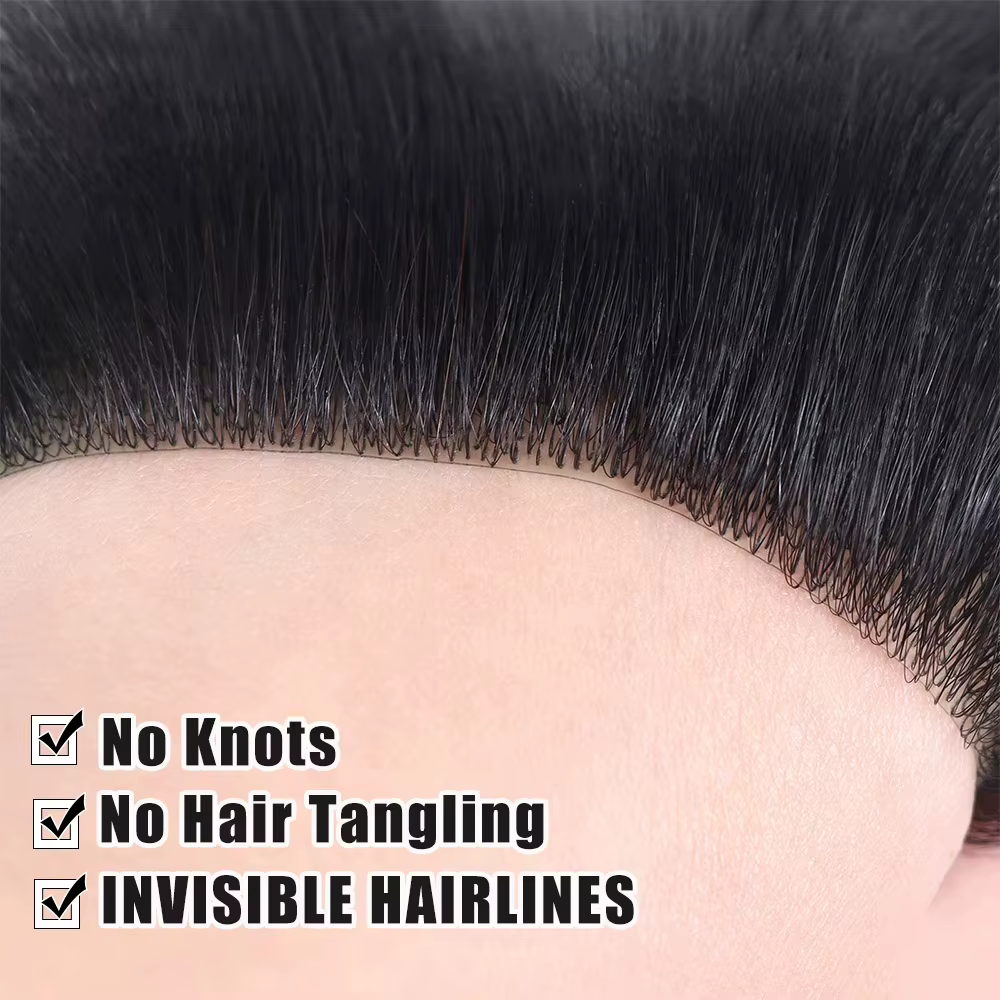 Cheveux humains naturels front délié toupet hommes prothèse capillaire peau mince postiche système de remplacement Remy