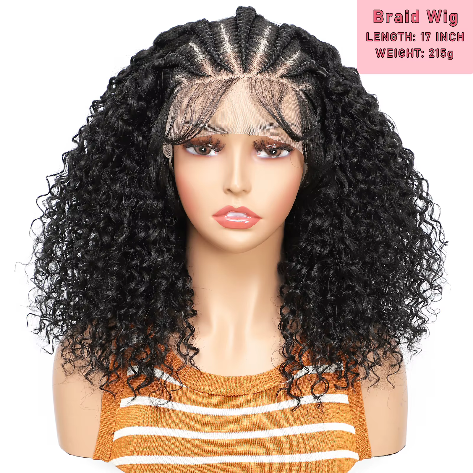 Perruque de cheveux bouclés tressés en dentelle avant 8 '' 13x6