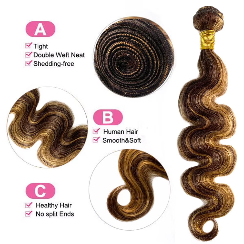 Faisceaux à reflets avec fermeture frontale brésilienne vague de corps Ombre Blonde cheveux humains Tissage Bundle