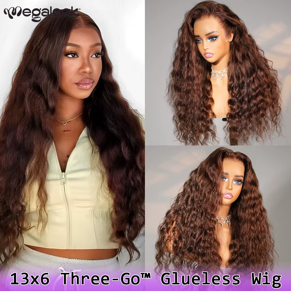 Megalook # Perruque Lace Front 13x6 couleur marron chocolat