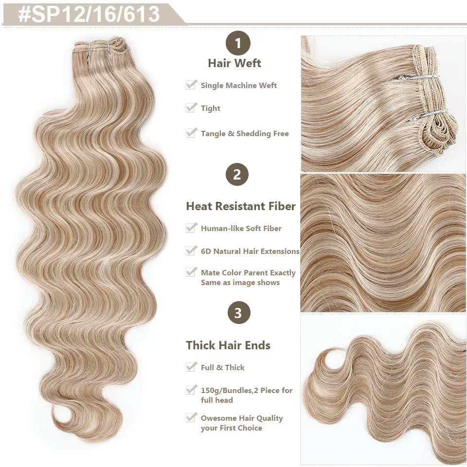 30 pouces 200 grammes surbrillance blonde 27/613 Ombre Brown 6 #   Extension de cheveux synthétiques à haute température, Body Wave, Bio-Protain