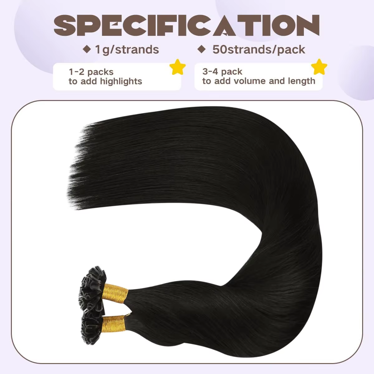 Extensions de cheveux humains U Tip 50G pointe d'ongle pré-collée Extensions Ktip de Fusion chaude cheveux doux droits noir naturel 50 brins/paquet
