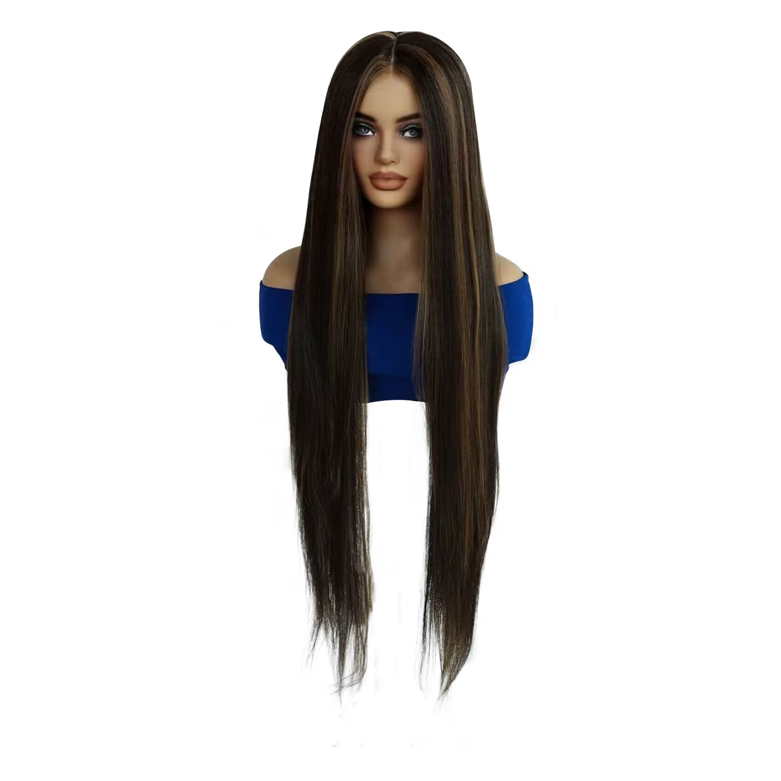 Perruque Lace Front 13x4x1 Brun Foncé avec Mèches Blondes