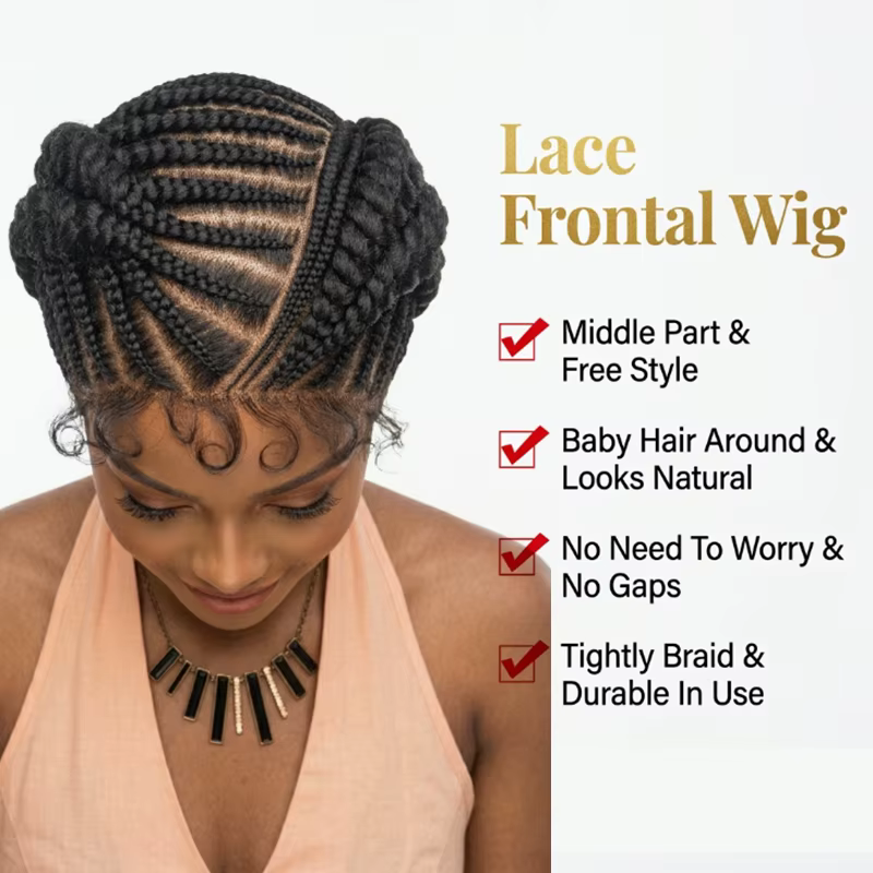 Perruque tressée africaine avec cornrows et double chignon jumbo