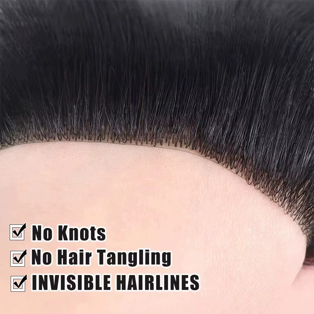 Fronte délié toupet pour hommes haute densité peau de cheveux humains PU