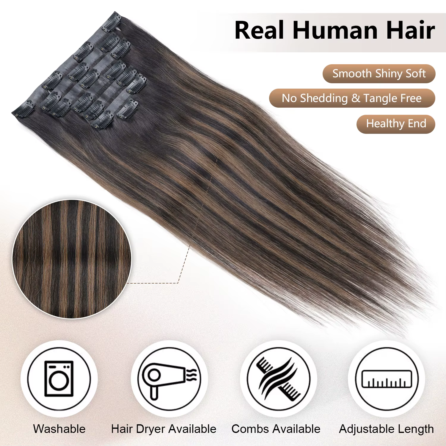 7 pièces pince sans couture dans les Extensions de cheveux