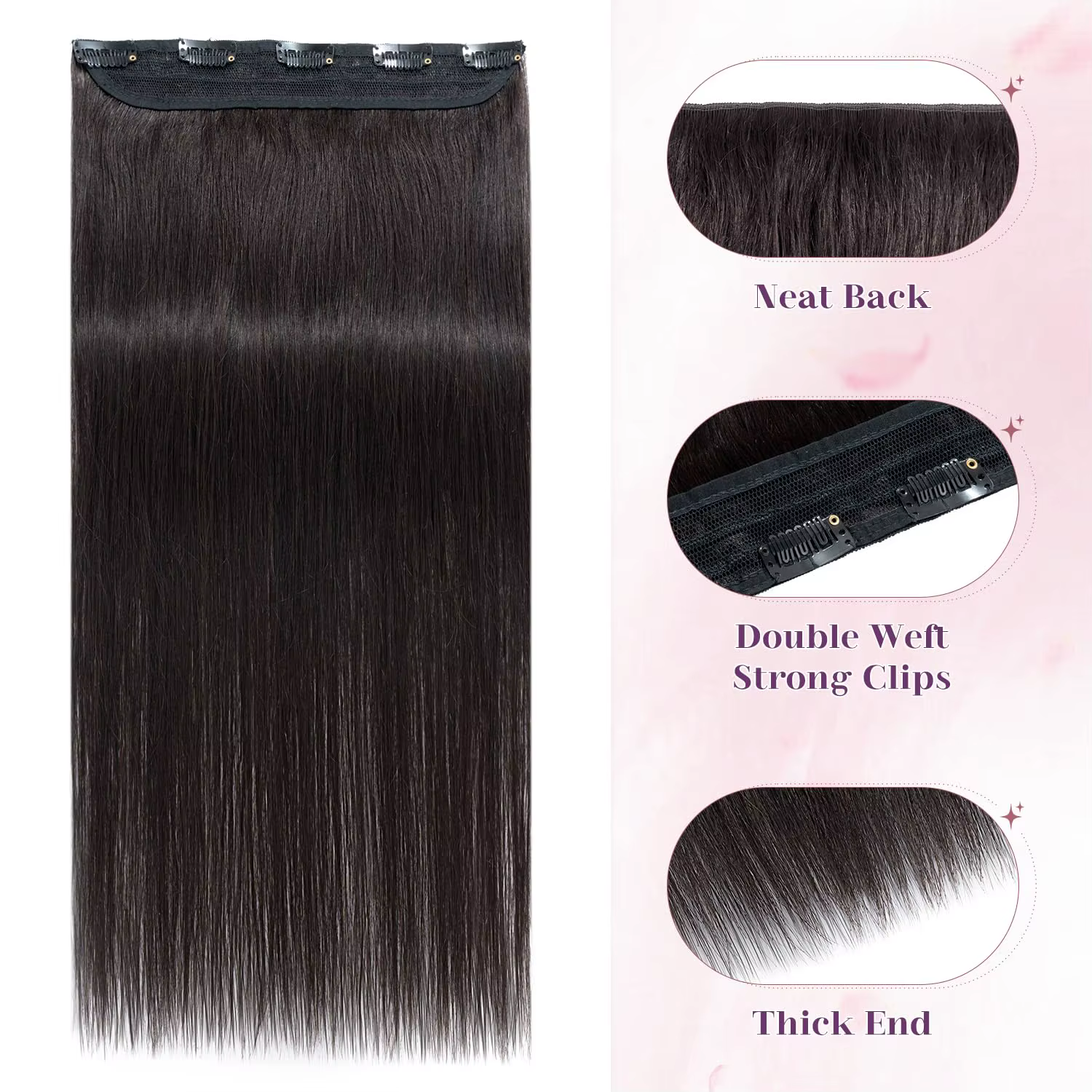 Clip dans les Extensions de cheveux humains 1 pièce 5 Clips 3/4 pince pleine tête sur Extension