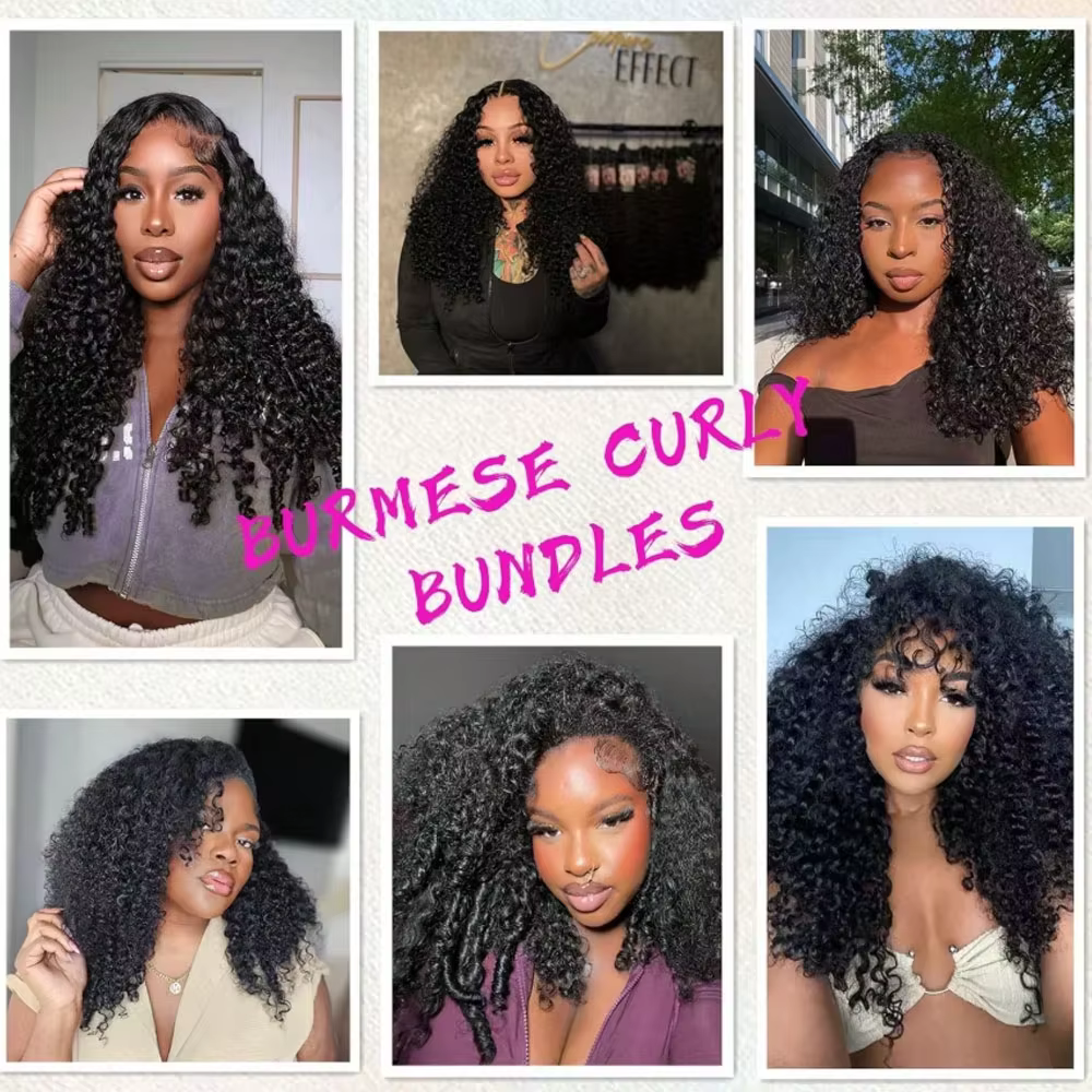 Extensions de cheveux humains bouclés birmans 15A