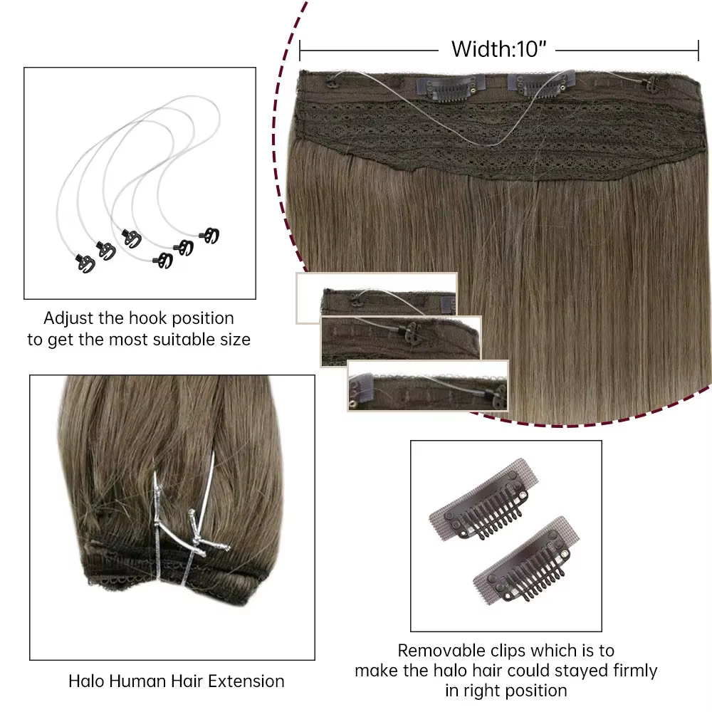 LaaTyo-Extension de cheveux de fil de pêche pour femme, 100% vrais cheveux humains brésiliens, ligne de poisson naturelle droite, cheveux de trame, 12-20 pouces