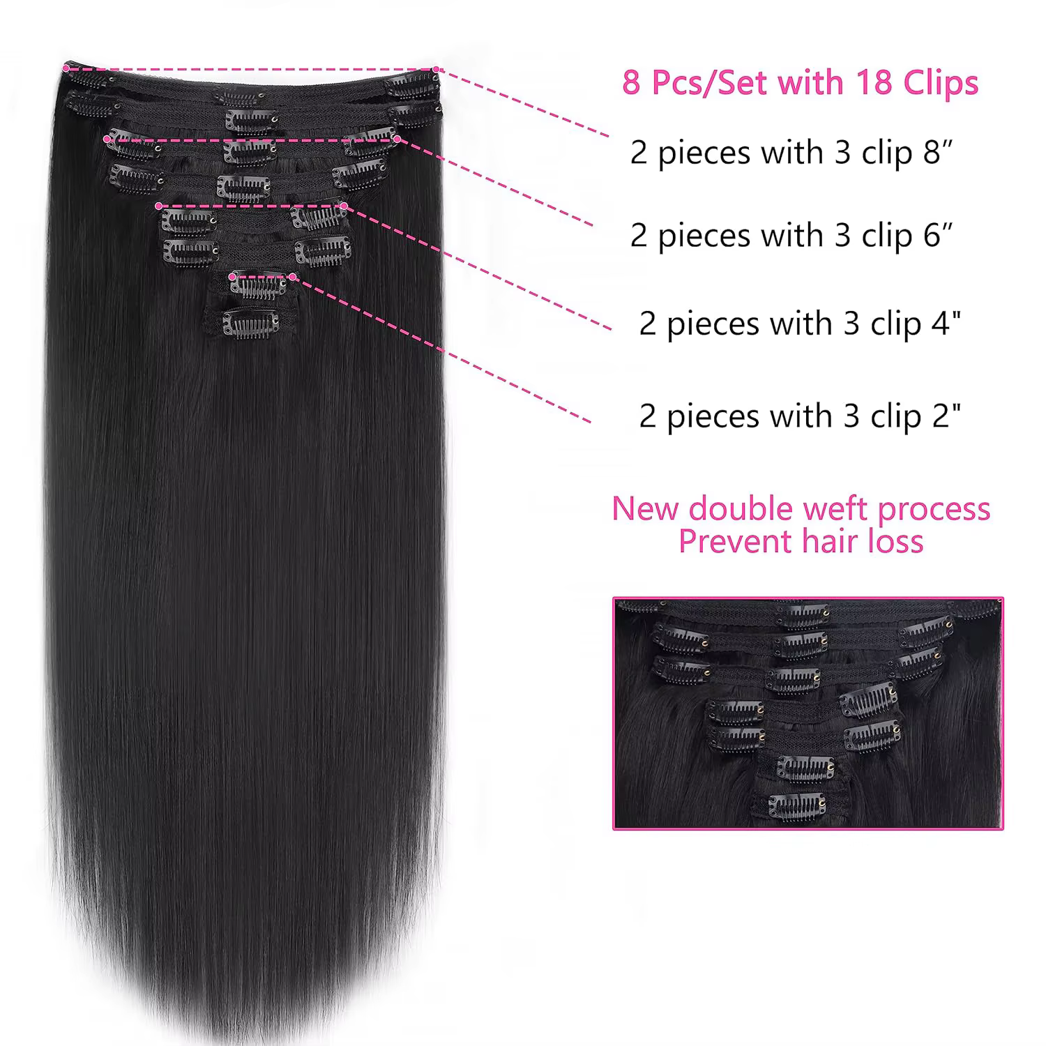 Clip dans l'extension de cheveux droite vrais