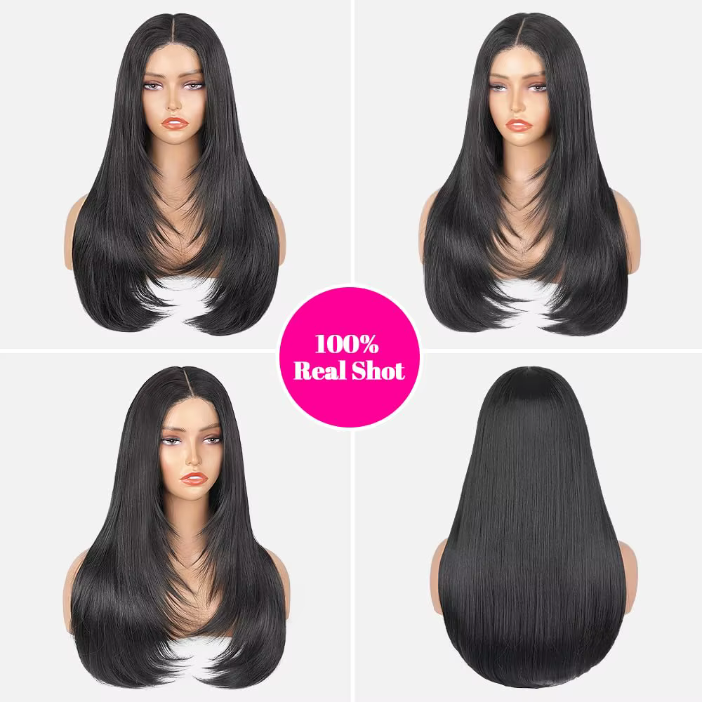 Perruque Lace Front Wig synthétique lisse et coupe superposée