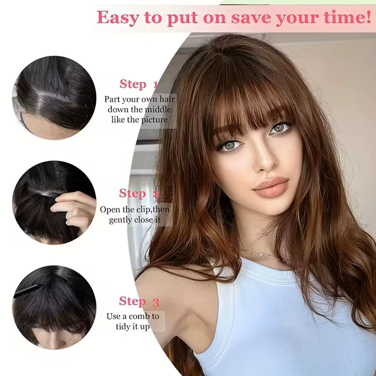 Wispy français frange de cheveux humains pince