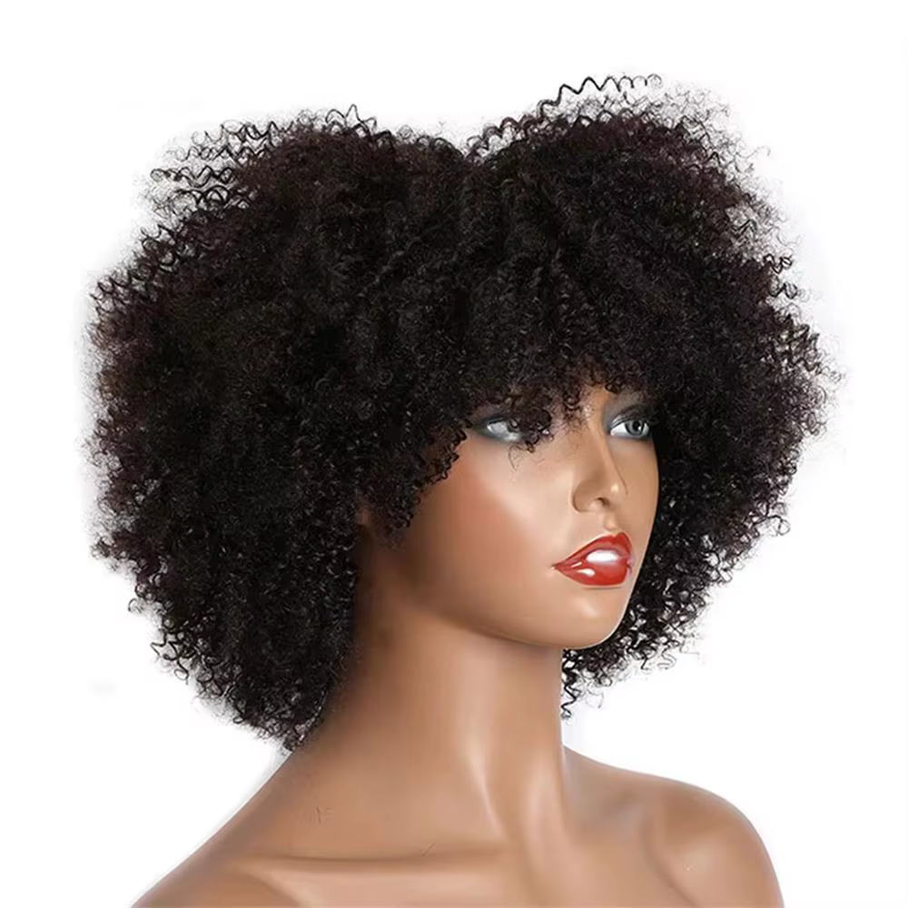 Afro crépus bouclés 100% cheveux humains 250% densité pleine Machine tête perruque brésilienne vierge