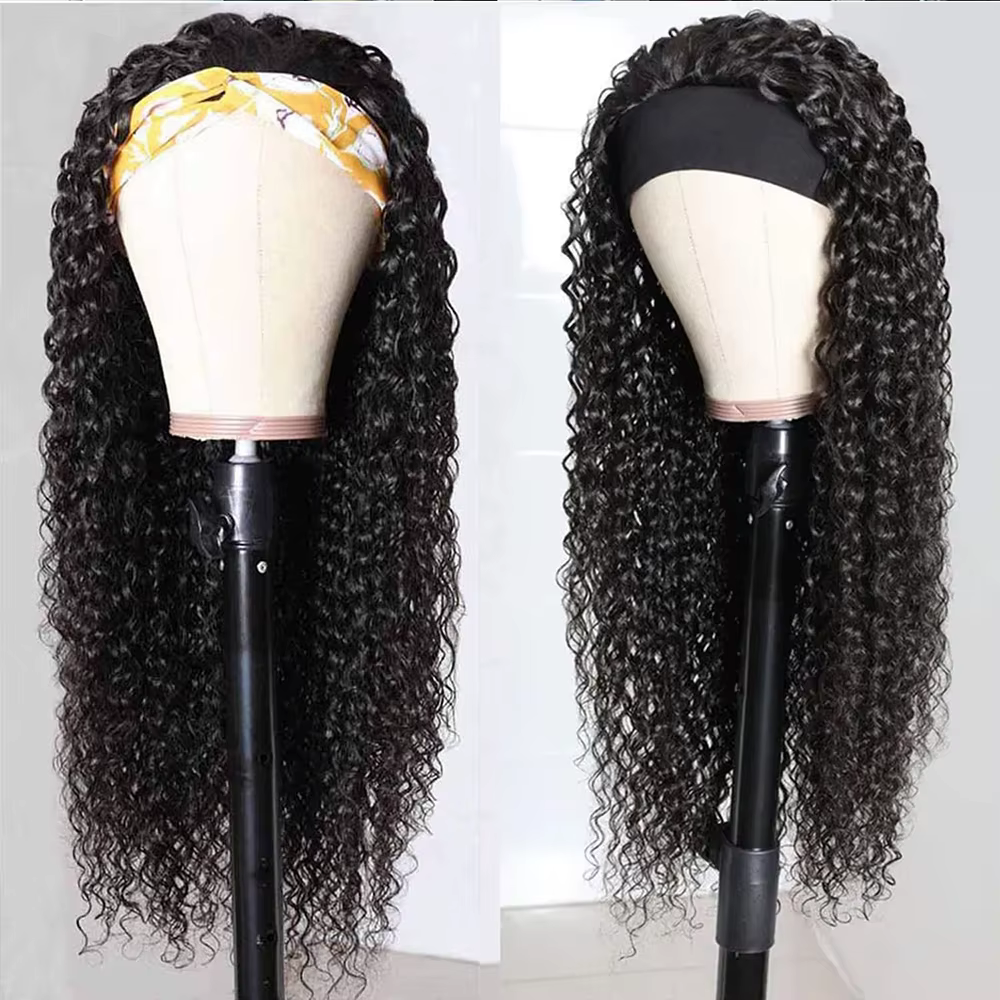 Crépus bouclés bandeau perruque cheveux humains pleine Machine faite 180% densité sans colle perruques