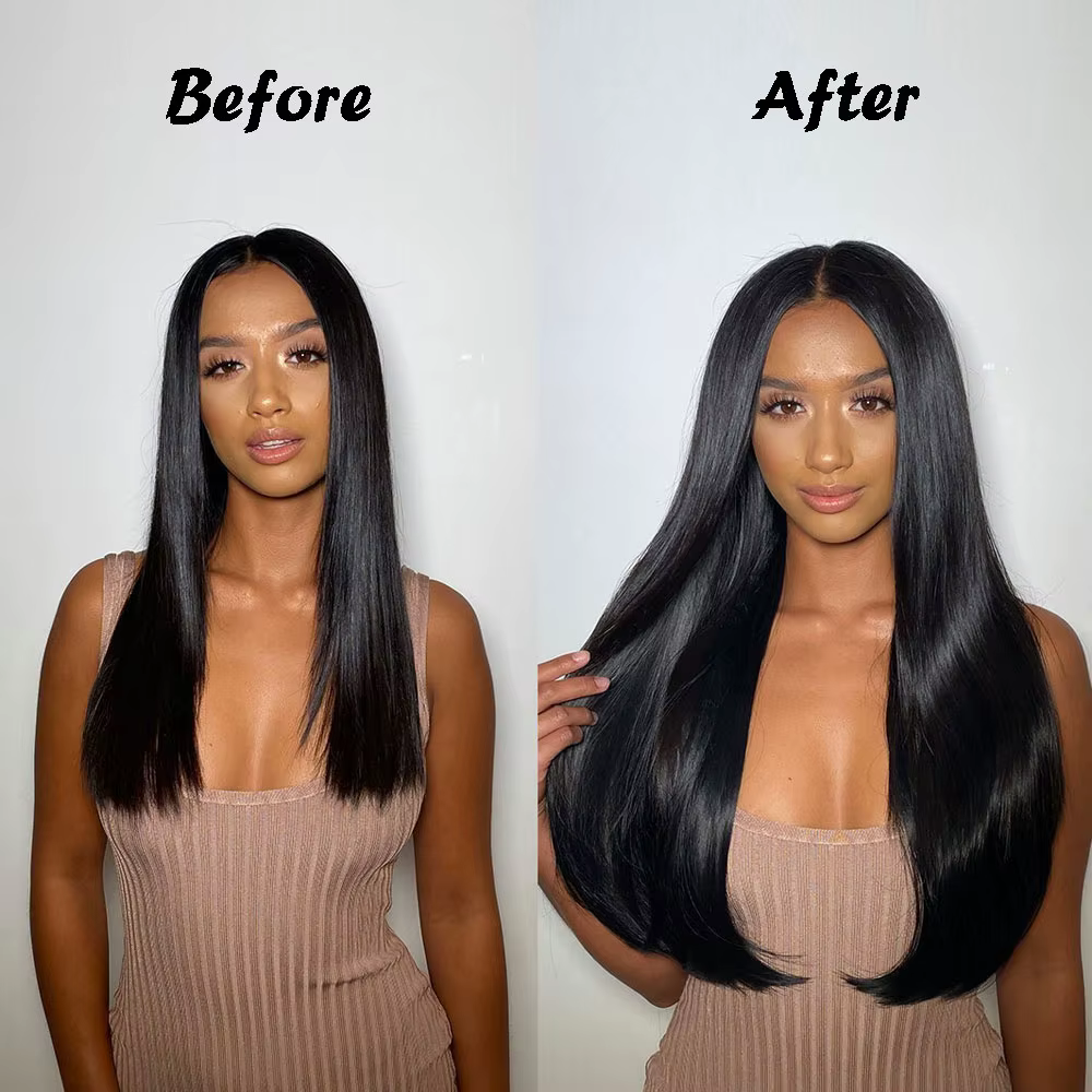 MERISIHAIR cheveux synthétiques longs raides 5 Clips Extensions Clips en Fiber haute température postiche noir brun