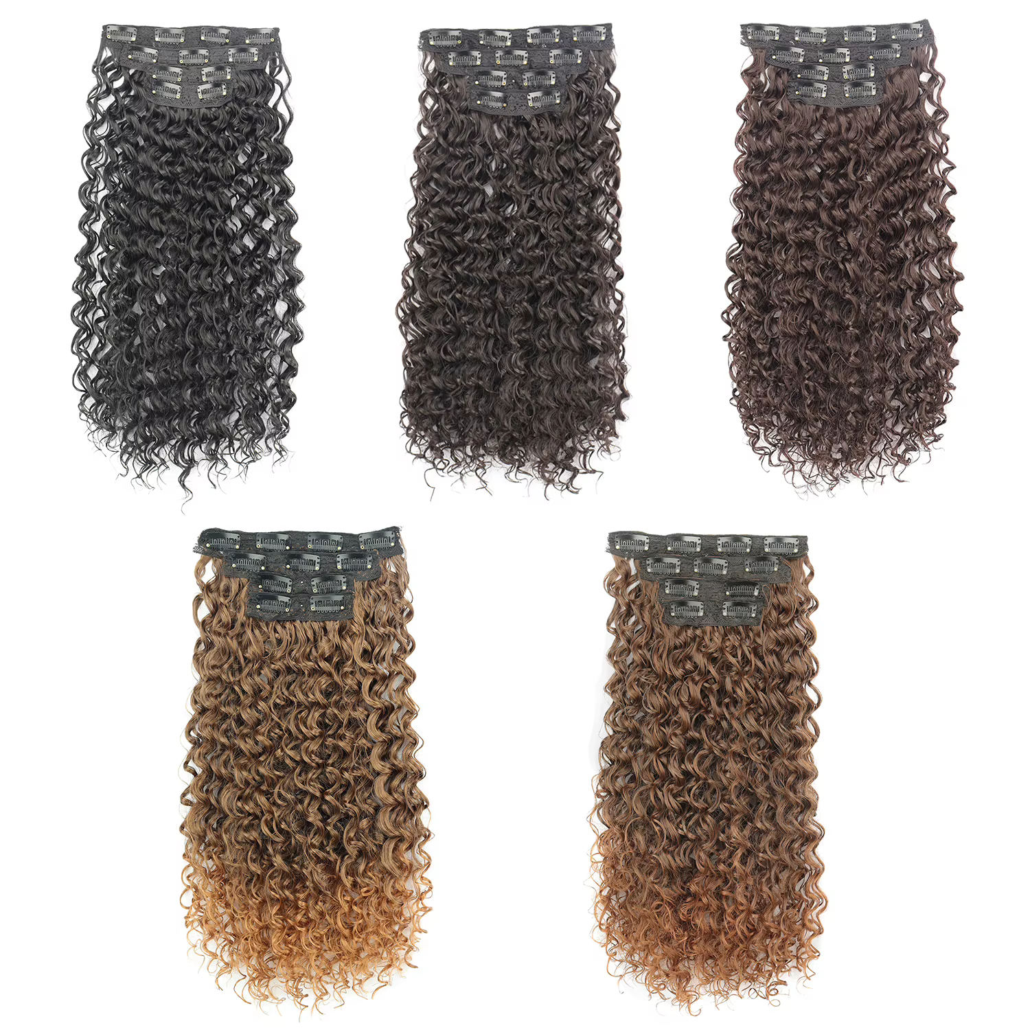 Extensions de cheveux synthétiques crépus bouclés à clipser pour femmes