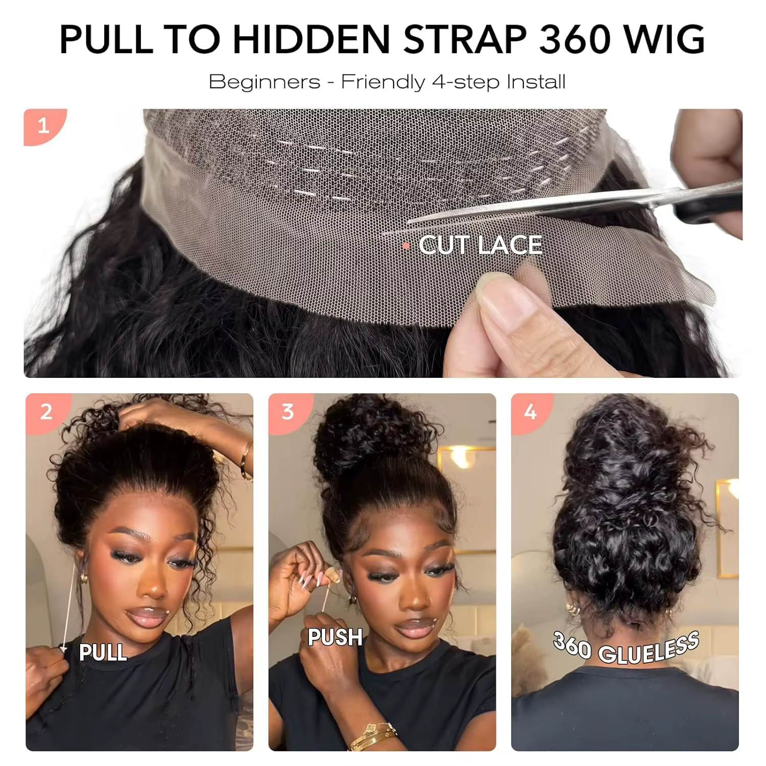 Sangle Invisible HD 360 dentelle avant perruque cheveux humains profond bouclés prédécoupé 360 pleine