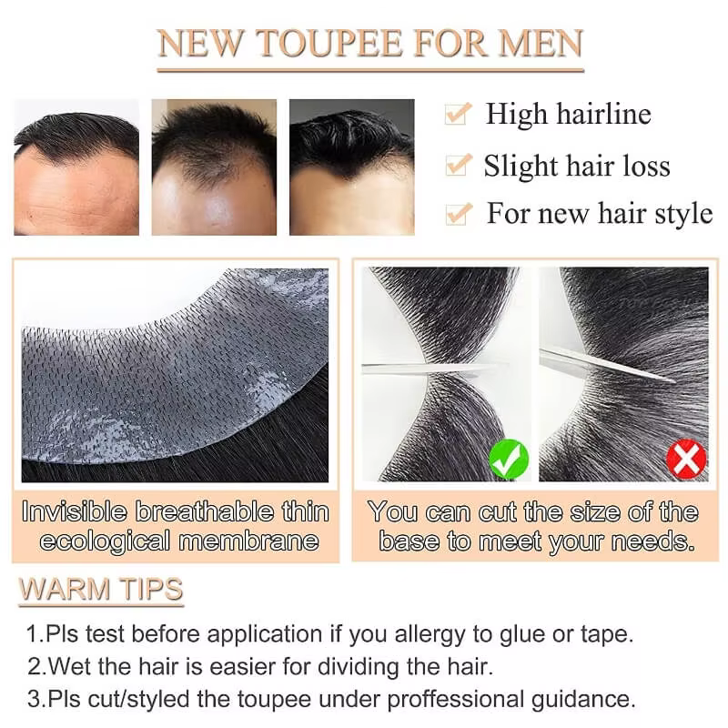 Perruque toupet de cheveux humains naturels