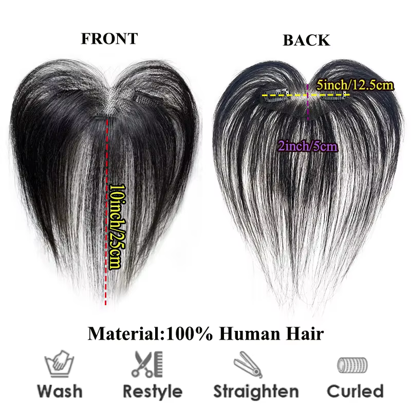 Frange de cheveux humains à clipser avec base en dentelle pour le front et les tempes