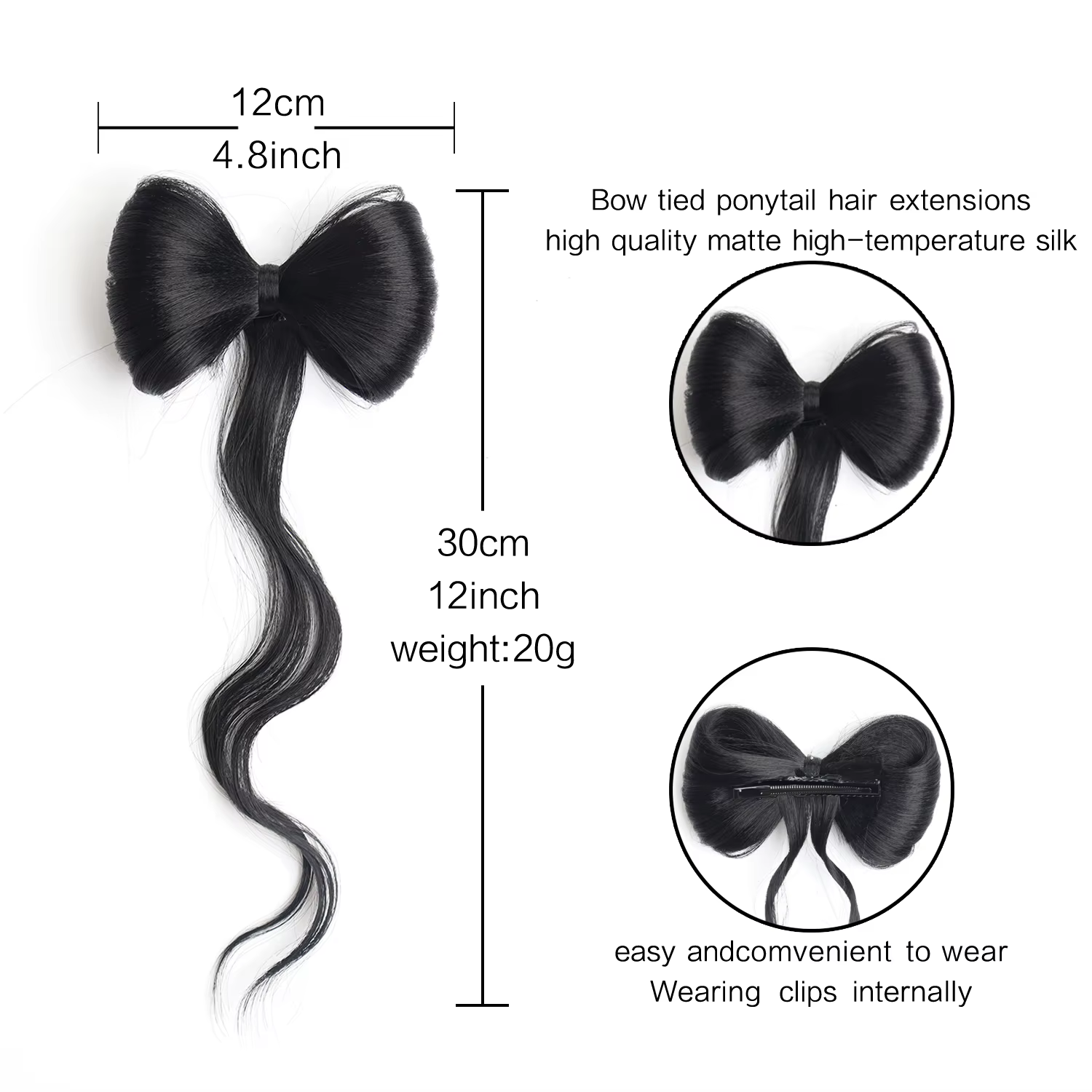 Extensions capillaires synthétiques en forme de pince à griffes avec nœud papillon