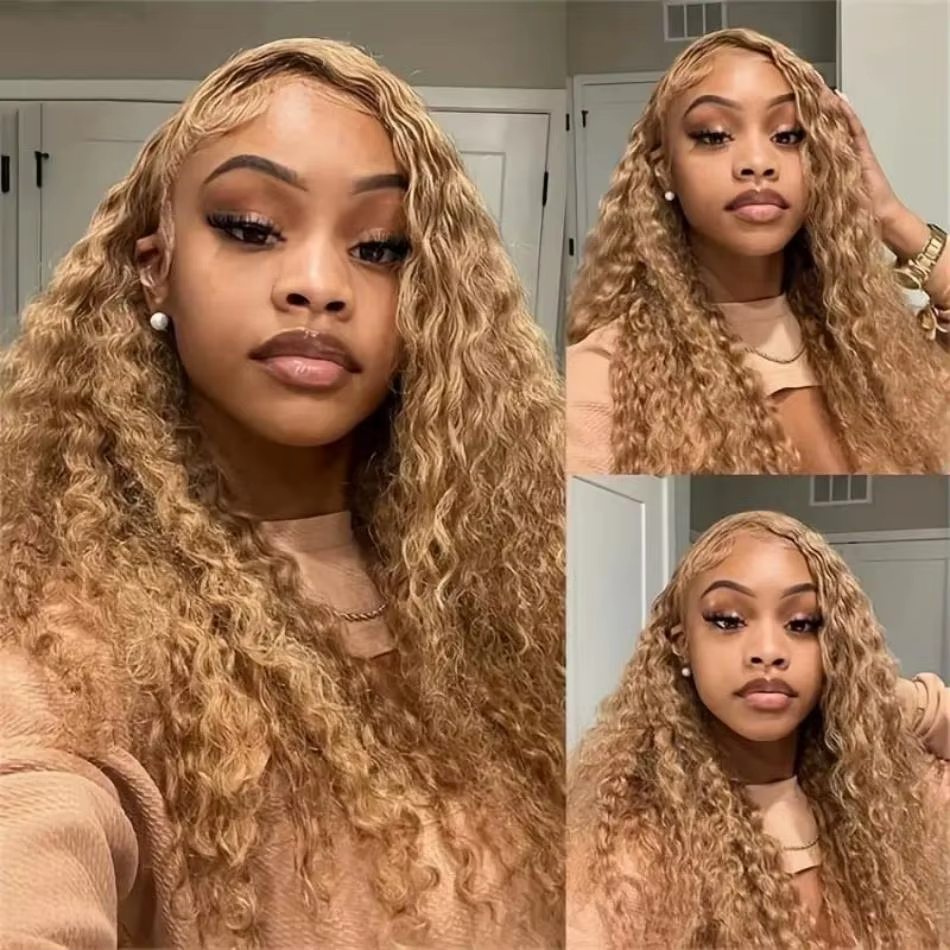 30 36 pouces miel blond perruque cheveux humains 13X6 eau vague profonde frontale