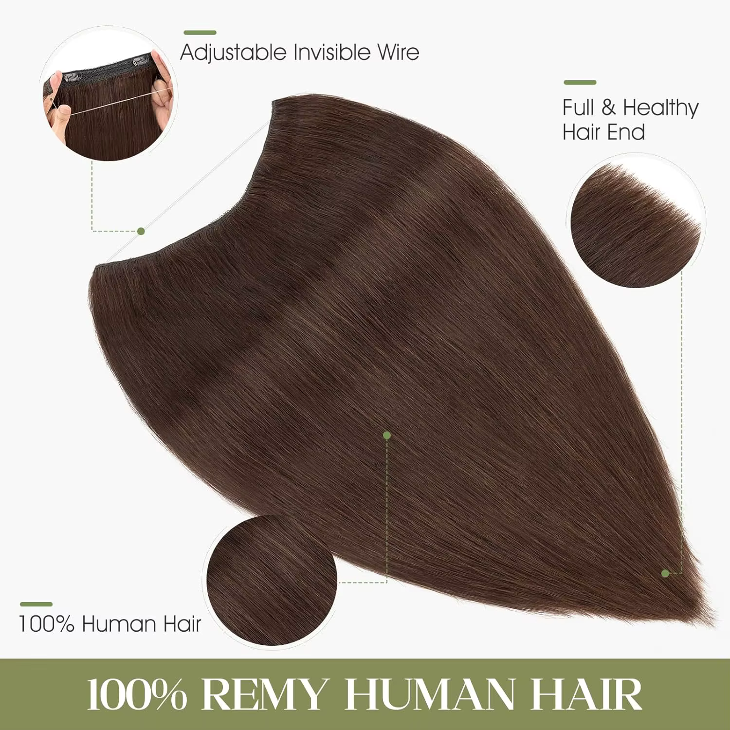 Extensions de cheveux humains Halo avec fil Invisible