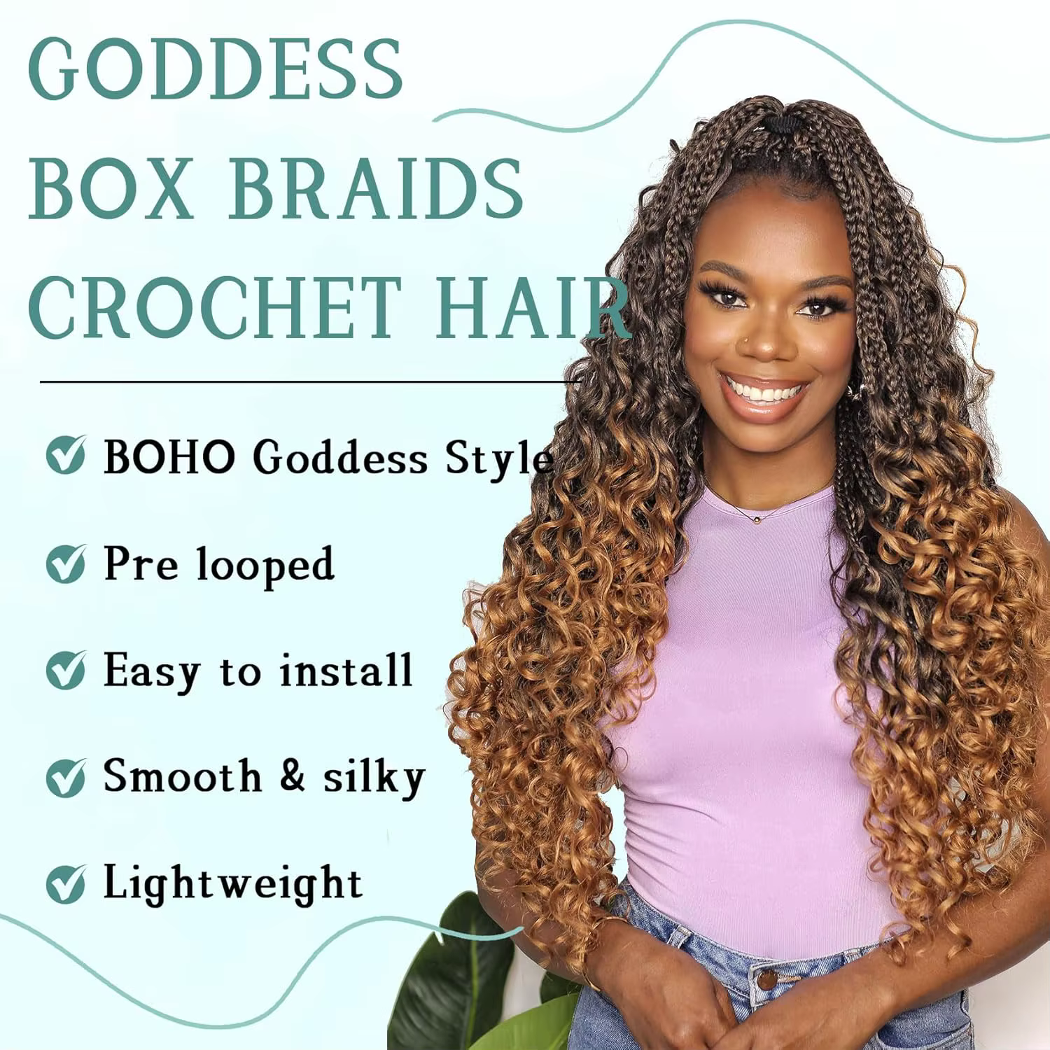 Boîte de déesse tresses cheveux au Crochet avec extrémités bouclées