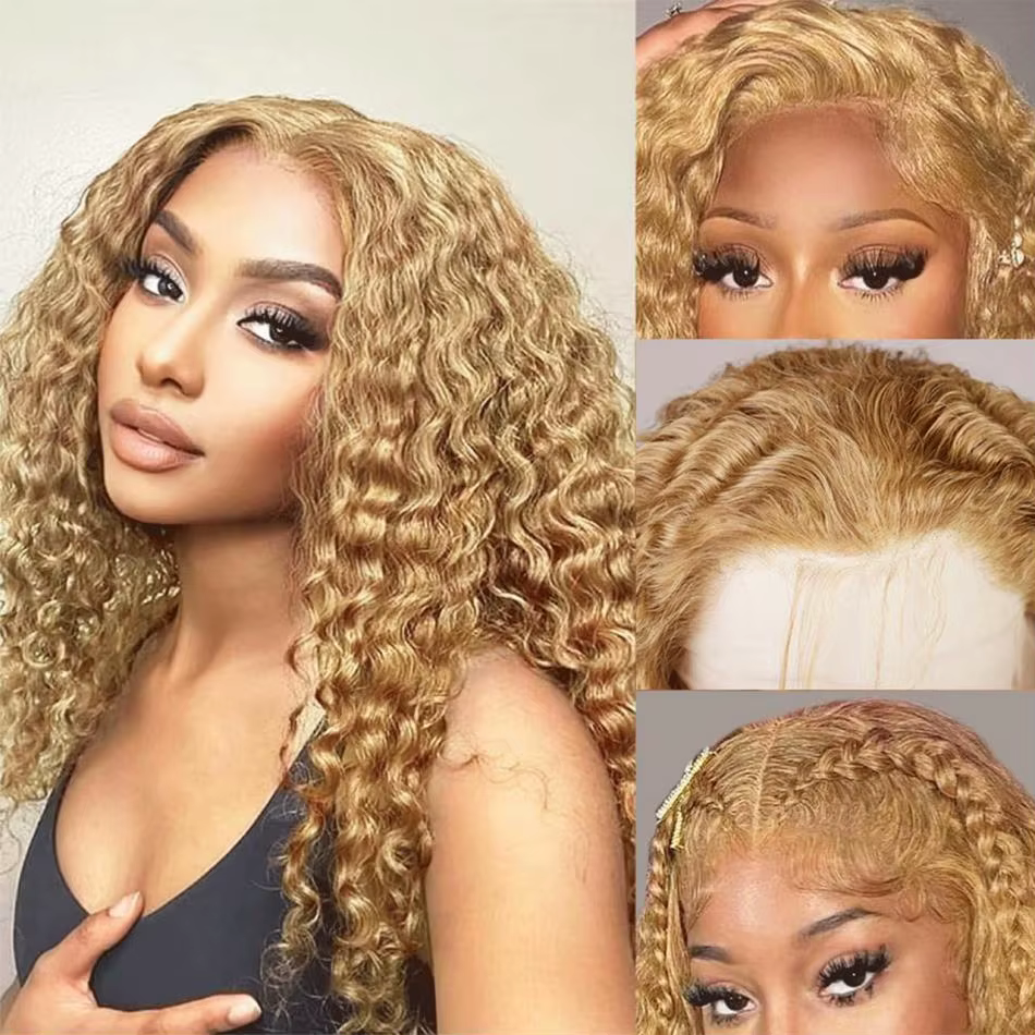 30 36 pouces miel blond perruque cheveux humains 13X6 eau vague profonde frontale