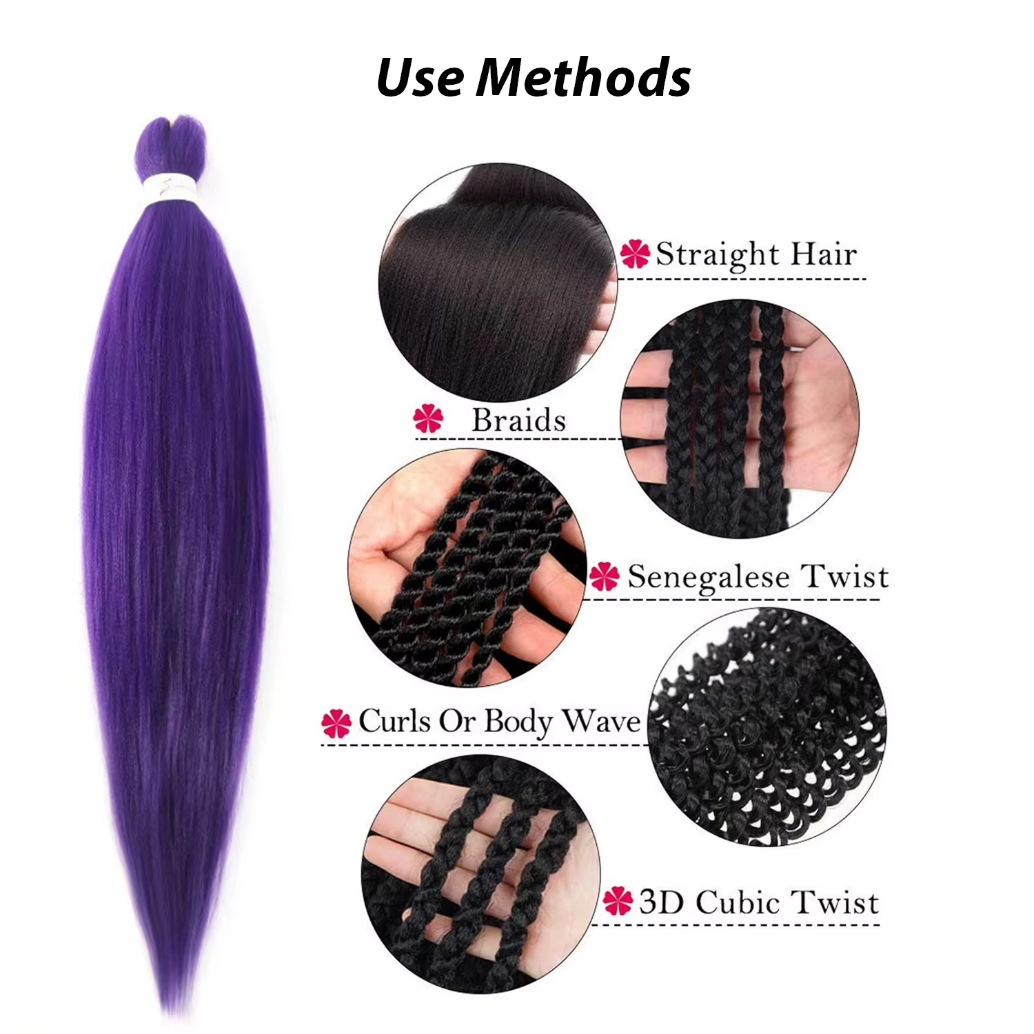 Extensions de cheveux violets 26 pouces de Long