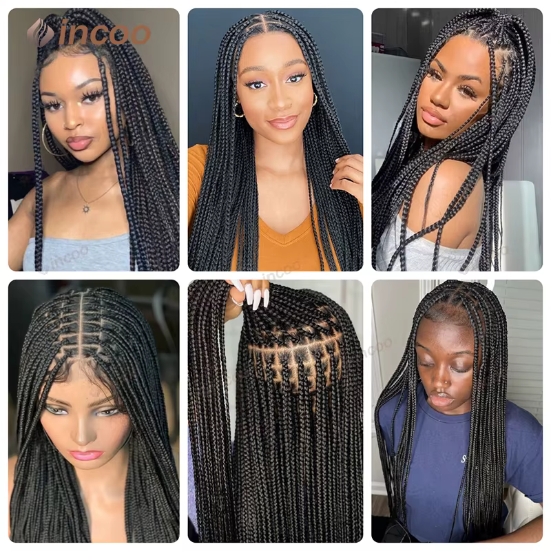 Perruques tressées synthétiques pour femmes noires perruque pleine dentelle tresse africaine sans noeud boîte tresses