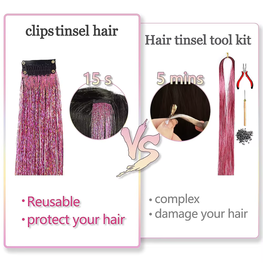 Extensions de cheveux colorés à clipser pour femmes et filles