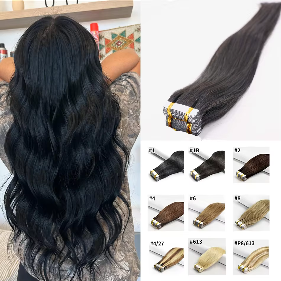 Extensions de cheveux humains à bandes adhésives