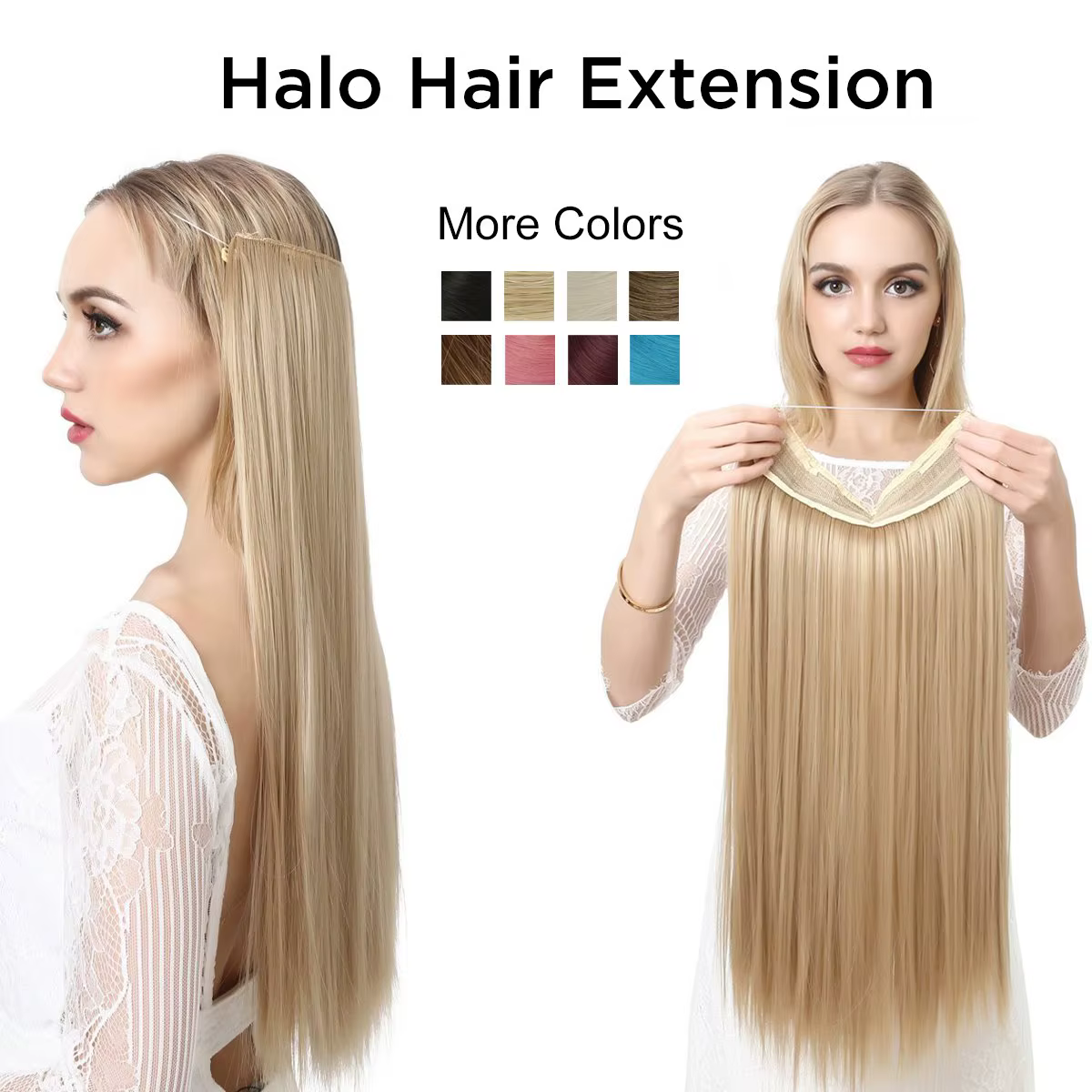 Extensions de cheveux naturels à clipser avec fil invisible