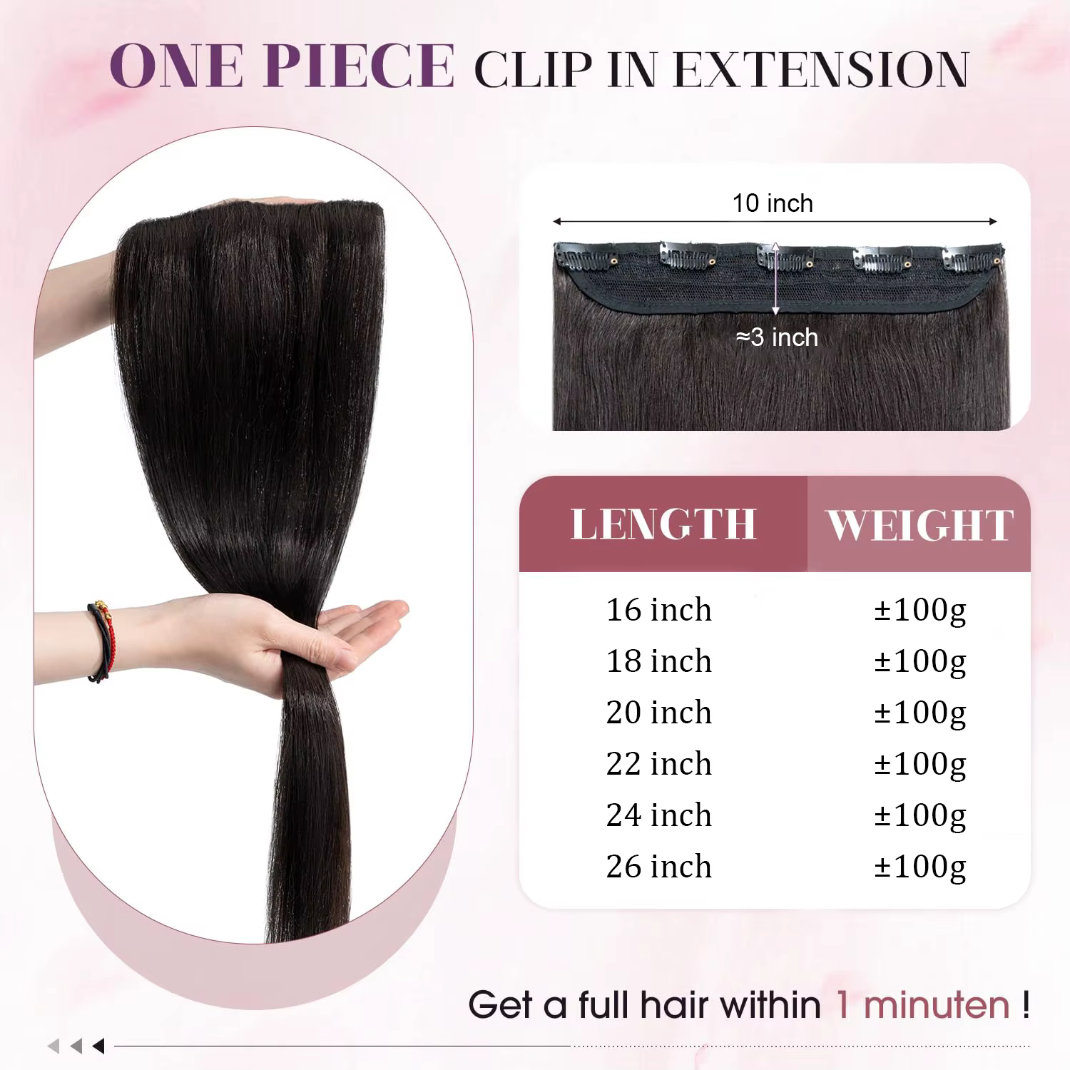 Clip dans les Extensions de cheveux humains 1 pièce 5 Clips 3/4 pince pleine tête sur Extension