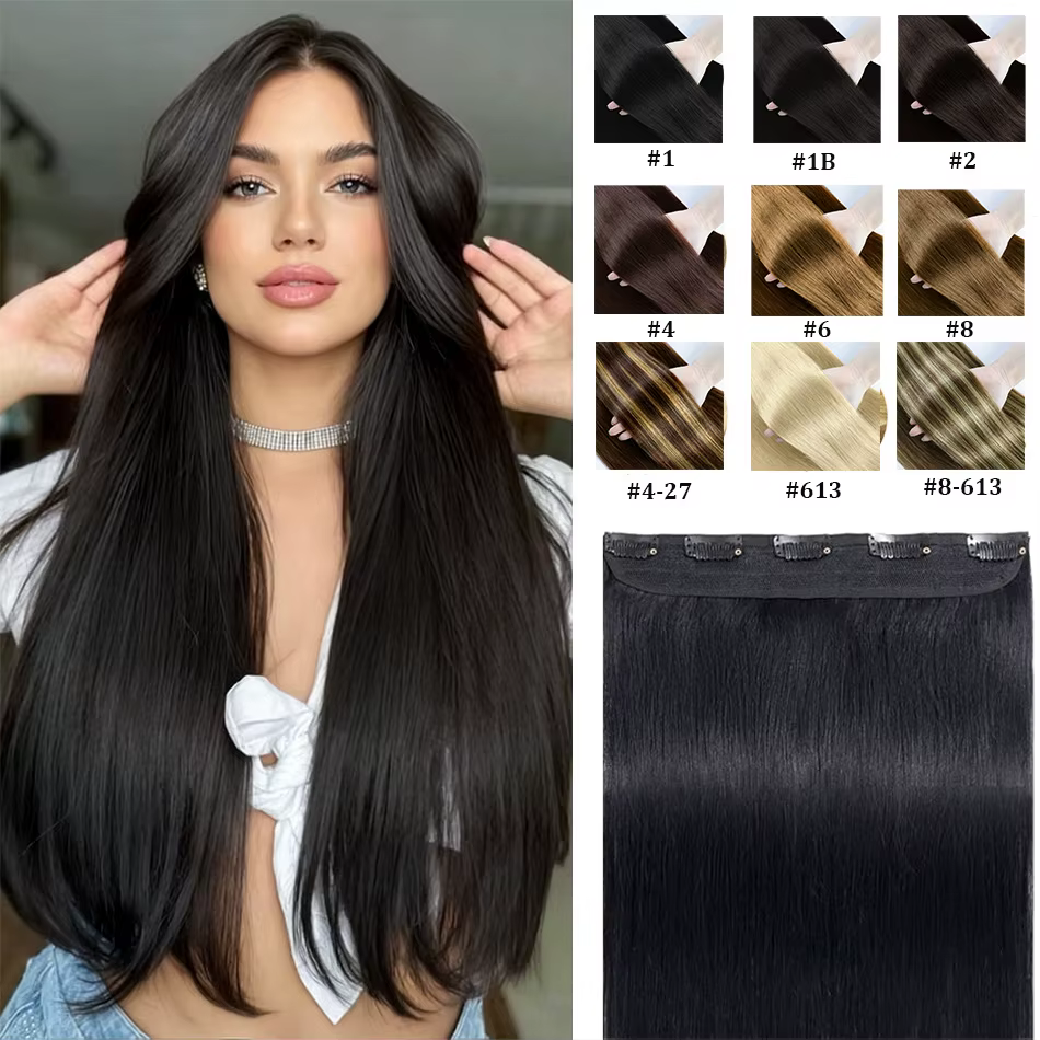Extensions de cheveux naturels à clipser avec 5 clips dans une seule pièce