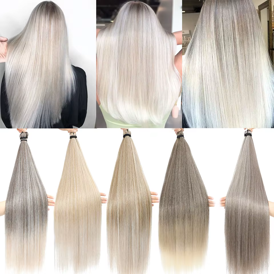 Magicae Crochet tressage Ombre blond 27/613 synthétique soyeux Extensions de cheveux raides 28 pouces 300 grammes 3 pièces/lot résistant à la chaleur