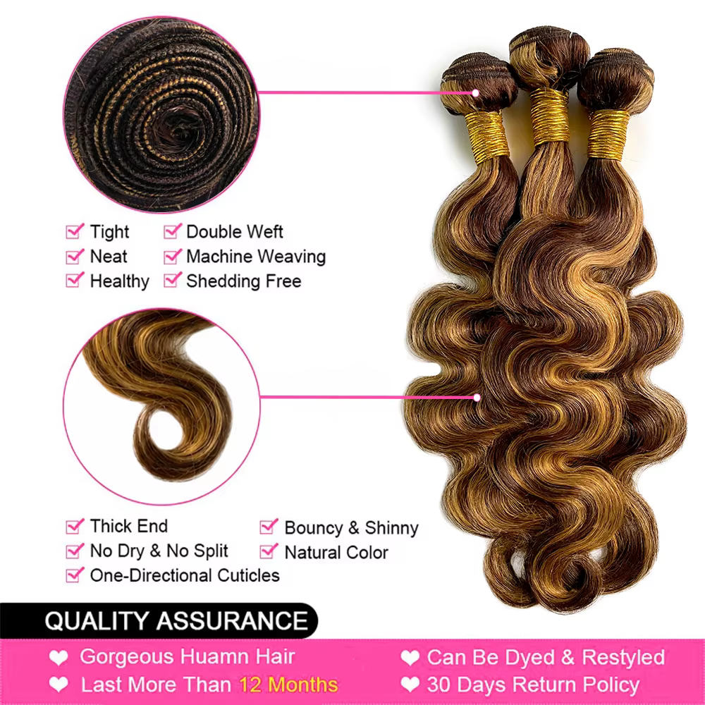 Mèches naturelles Body Wave à reflets