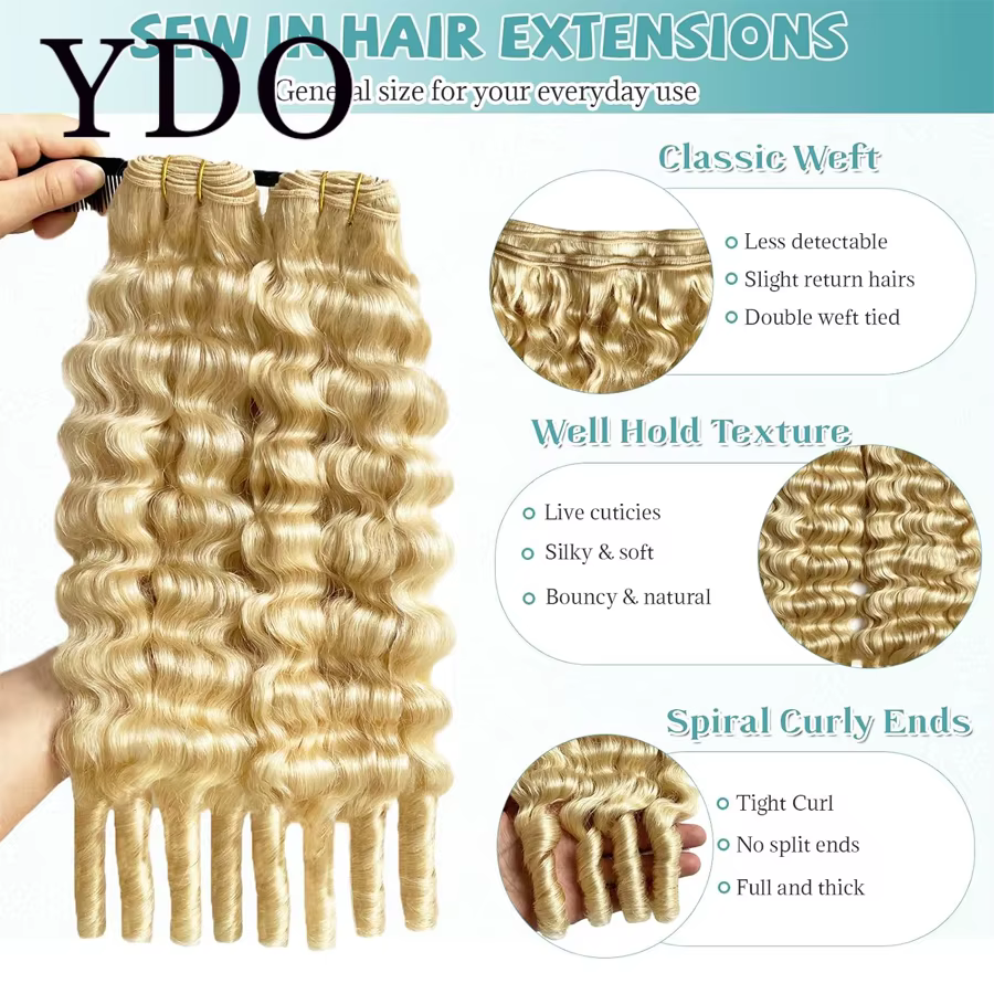 Extensions de cheveux humains bouclés 12A blond 613 style birman