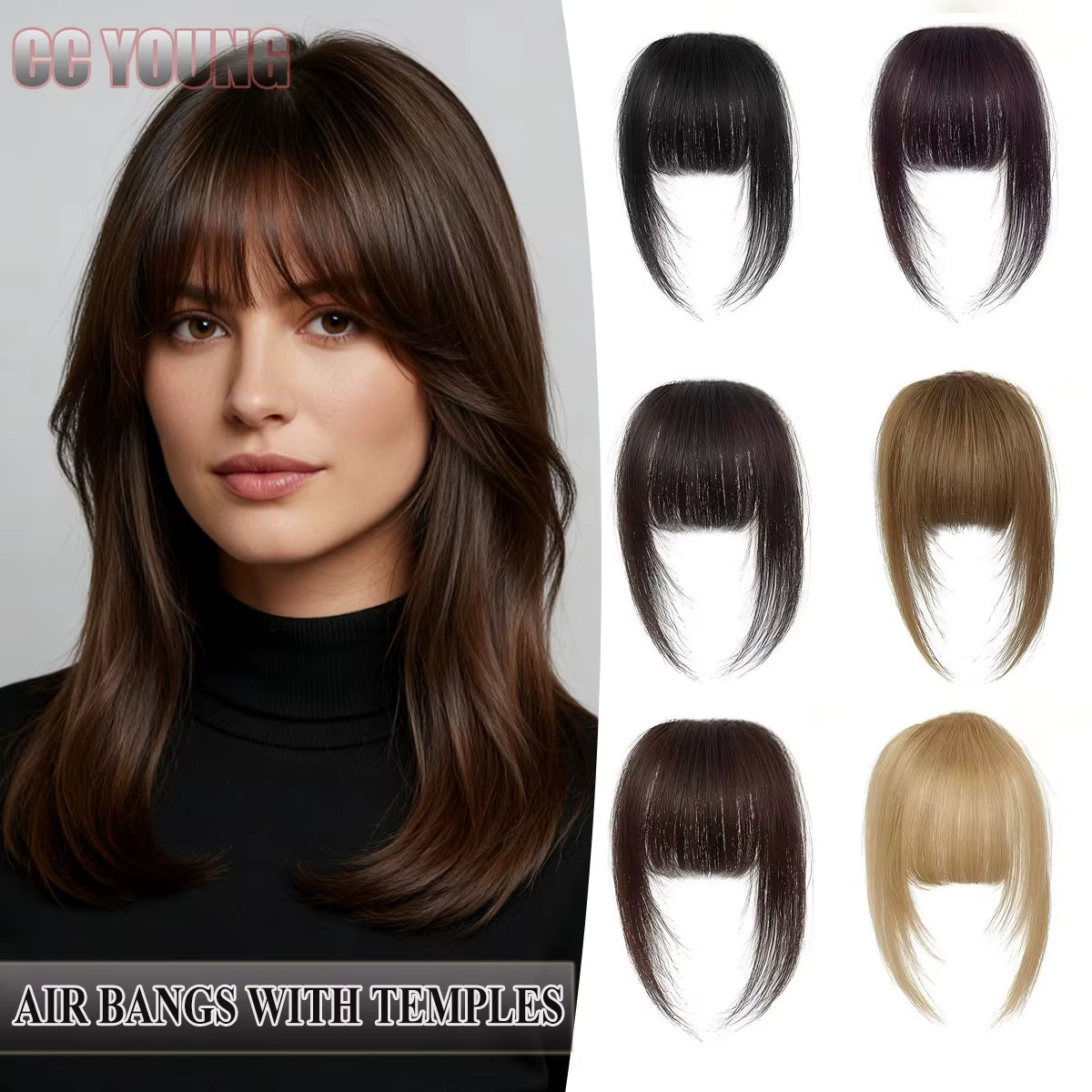 Franges françaises à clipser en cheveux humains avec tempes pour femmes