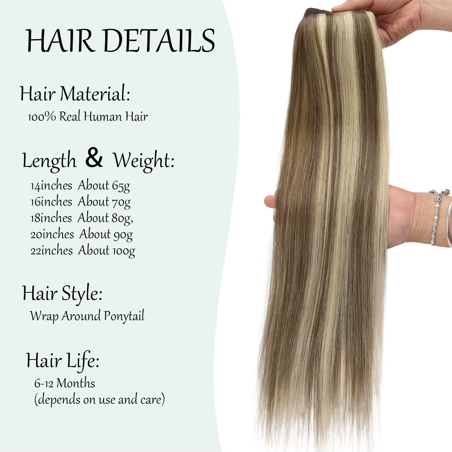 Extensions de cheveux humains queue de cheval longue