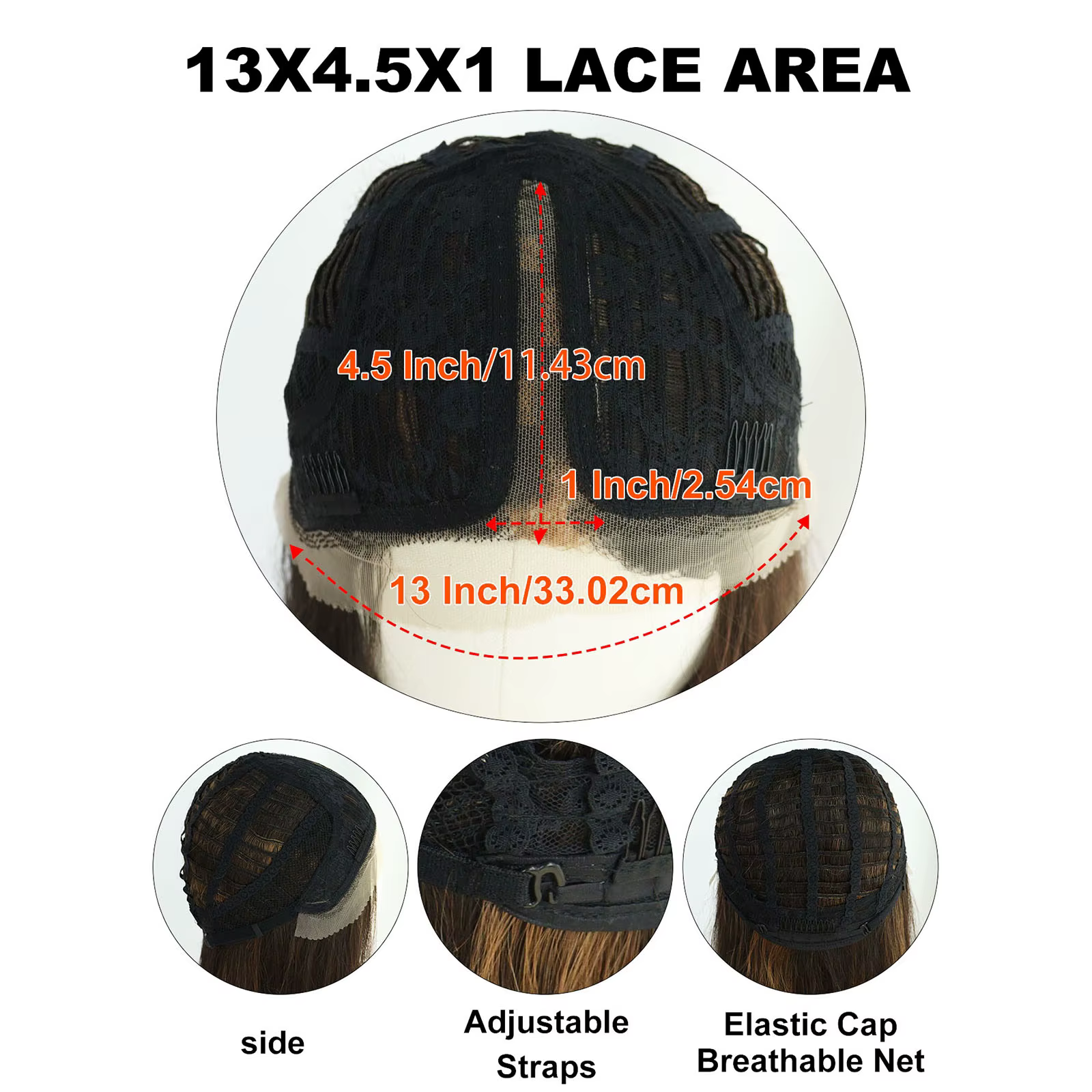 Perruque Lace Front 13x4x1 Brun Foncé avec Mèches Blondes