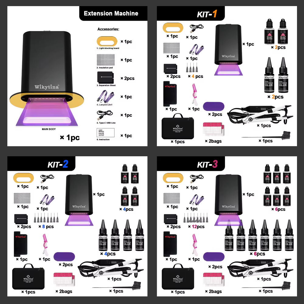 Kit Complet d'Extensions Capillaires UV 2025 Original avec Colle UV Longue Durée et Machine de Retrait - Outils de Coiffure Professionnels pour Salon